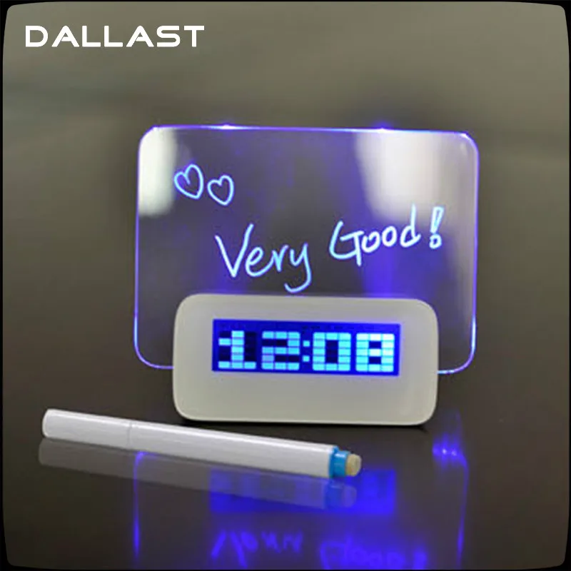 Blue LED Fluorescent Message Board Digital Alarm Clock with USB 4 Port ...