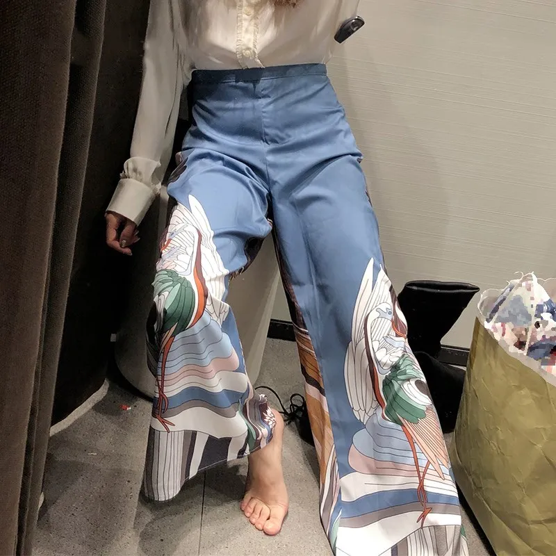 

Japanese Wide Leg Pants Women Print Summer Pants High Loose Trousers Palazzo Clothing