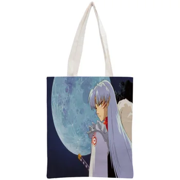 

Custom Inuyasha Tote Bag Reusable Handbag Women Shoulder Foldable Cotton Canvas Shopping Bags