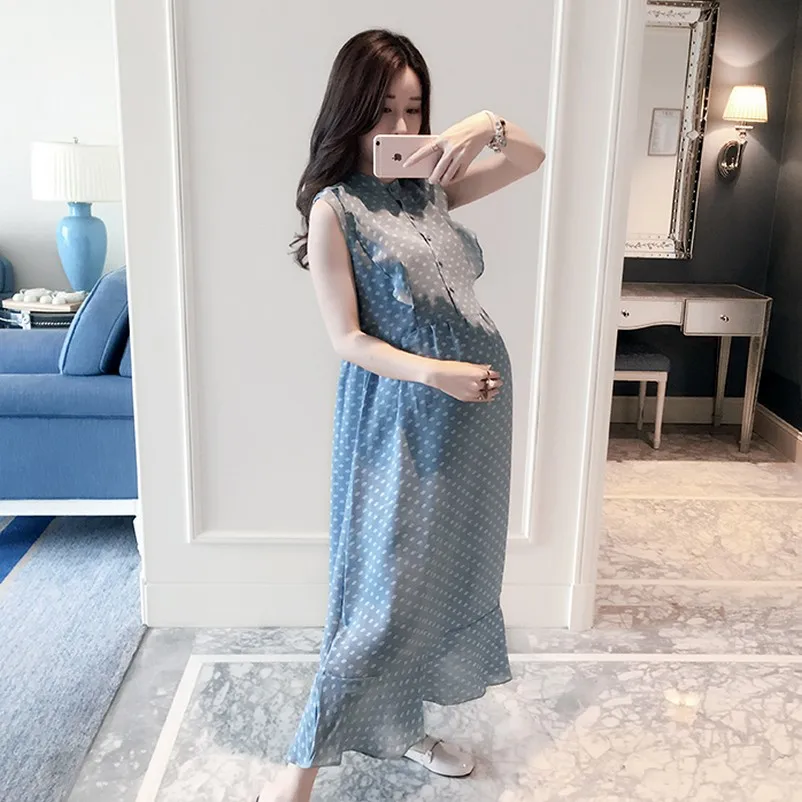 

Maternity Dress Fashion Chiffon fishtail skirt Breastfeeding Dress Dot Pregnant Dress Summer Pregnancy Nursing Maternity Gown