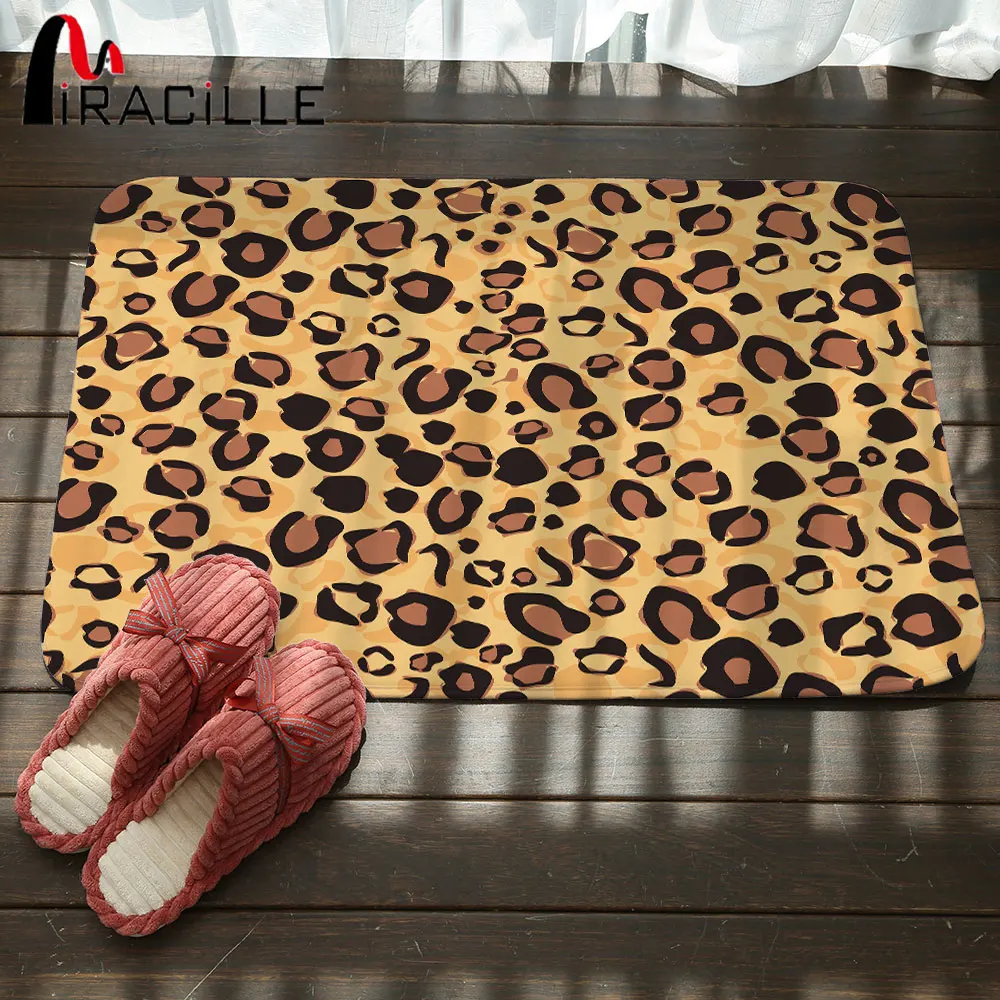 Miracille Modern Home Geometry Leopard Print Outdoor Indoor Woven Fabric Non Slip Front Door