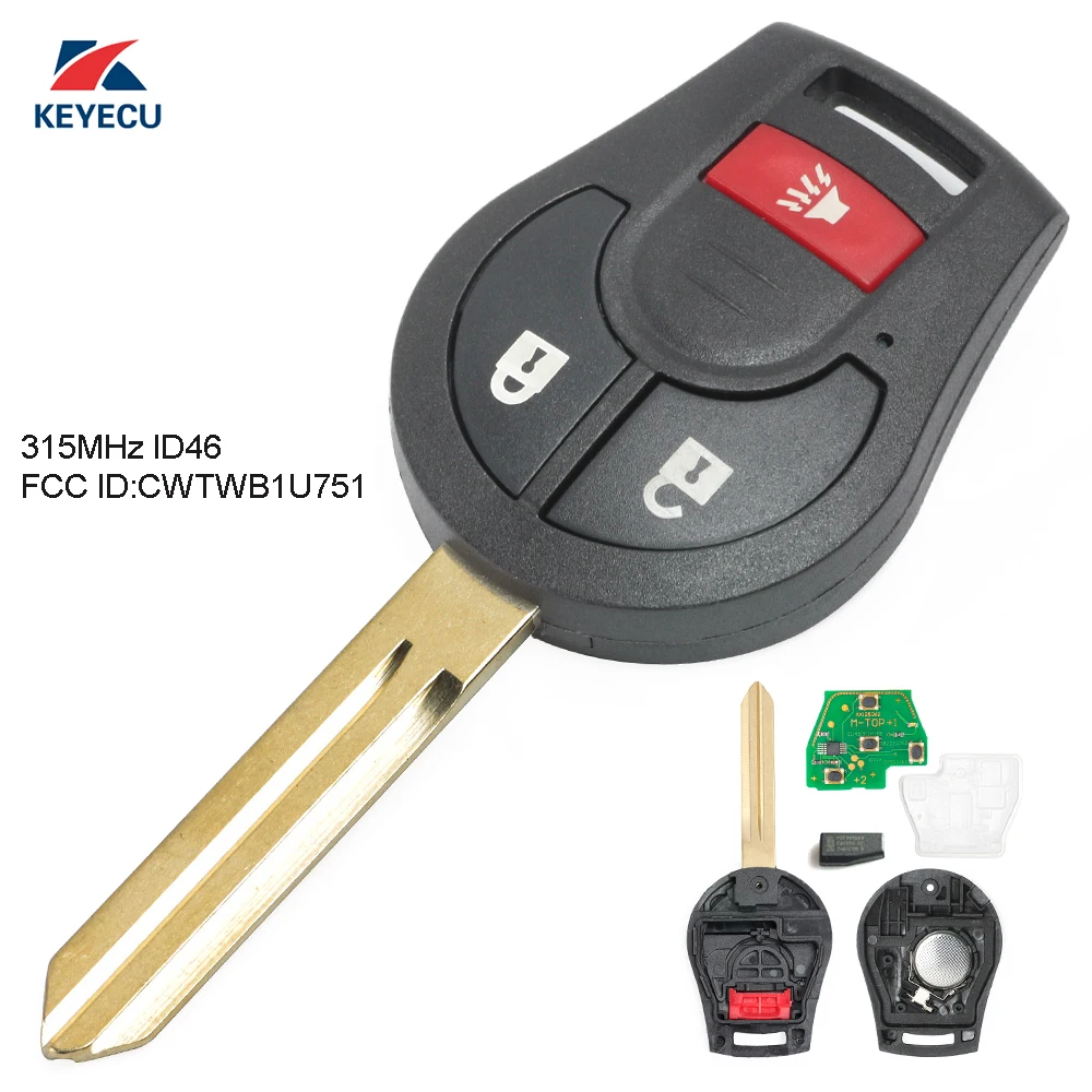 KEYECU Replacement Remote Key Fob 2+1 Button 315MHz ID46 for Nissan