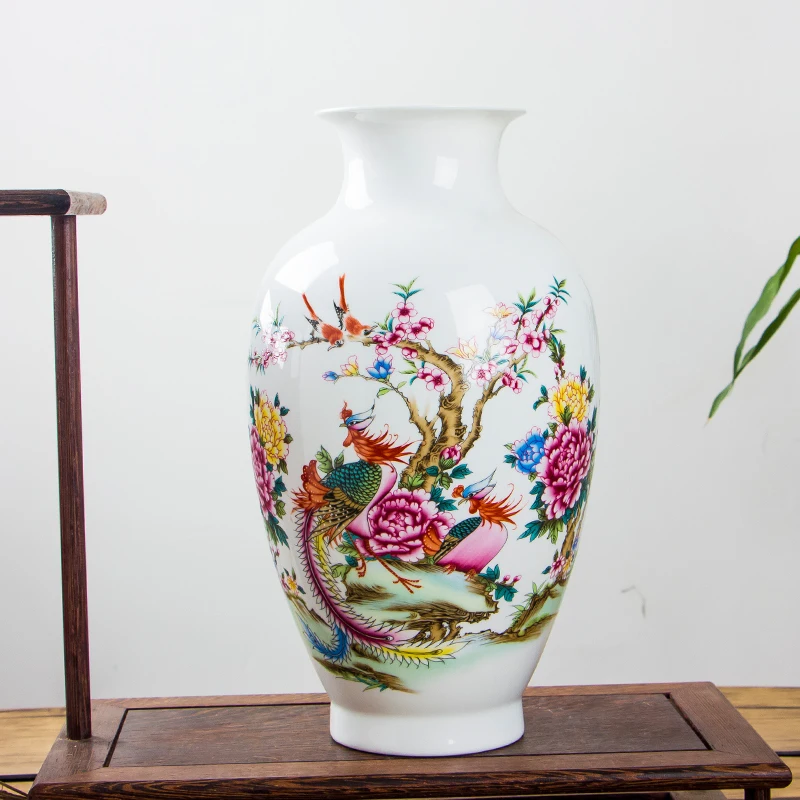 Дизайн Пион и Птица узор тонкая китайская керамическая ваза для цветов фарфоровая ваза Цзиндэчжэнь для домашнего офиса Декор