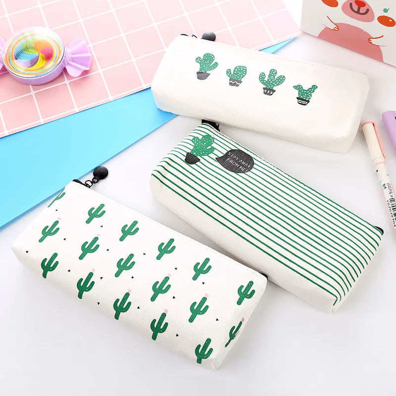 

Kawaii creative cactus Canvas Pencil Case girls bag cute big pen box korean kawai school kids stationery office Pencilsase 2B806