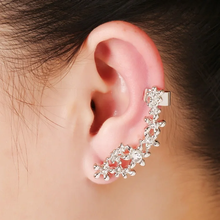 Korean Ladies ear clip earrings zircon crystal earring pierced ear cuff