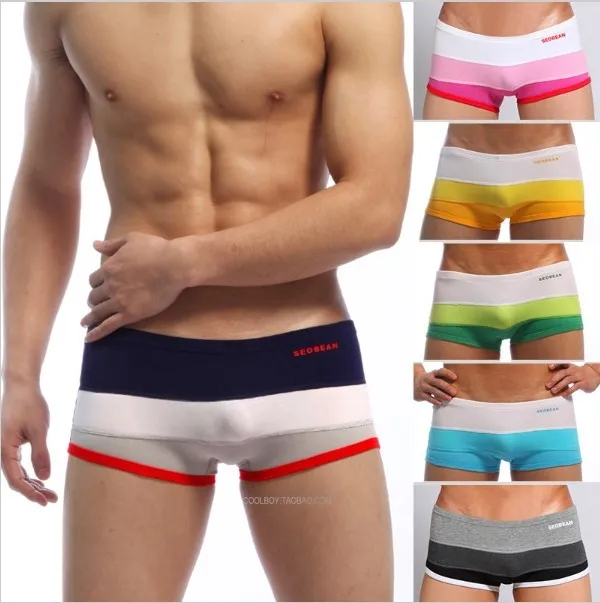 

Free shipping SEOBEAN Men's boxers underwear Cotton fashion colorful low-waist boxers Sexy shorts 7 colors
