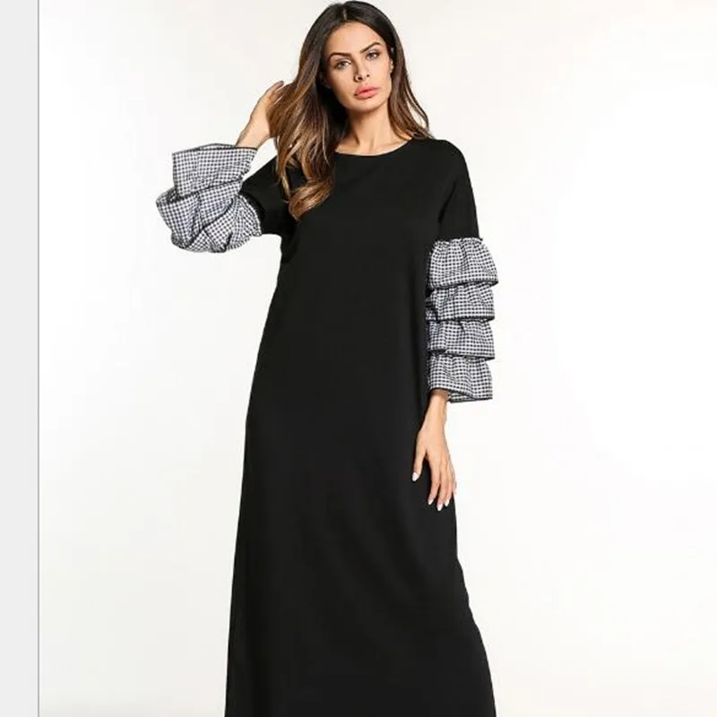 Мусульманское длинное платье Abaya клетчатый банный халат с оборками винтажное