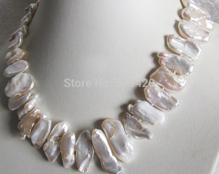 

Free Shipping 17" White Pipa Freshwater Pearl Necklace Fashion Jewelry
