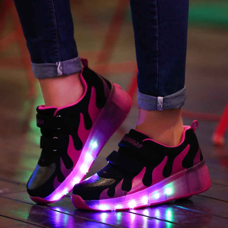 Новинка; обувь для катания на коньках; светодиодный мигающий детский роликовый скейт; светящаяся обувь на роликах для мальчиков и девочек; Светящиеся кроссовки для катания на роликах