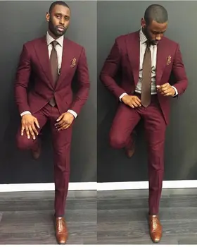 

Men Suits 2017 Custom Made Burgundy Casual Men Suits Slim Fit Groom Groomsman Blazer suits for men 2 piece (Jacket+Pants)