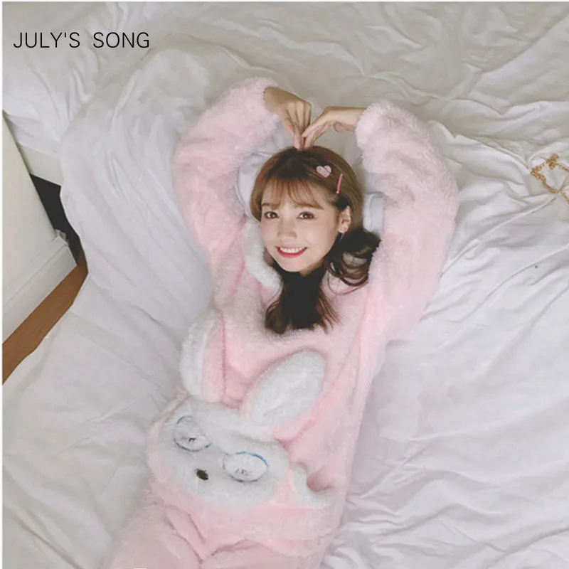 Пижама JULY'S SONG Женская осенне зимний фланелевый пижамный комплект с розовым