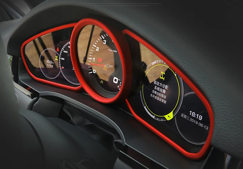 Европейская модель автомобиля! ABS красное углеродное волокно интерьер автомобильные аксессуары измеритель приборной панели накладка 3 шт. для Porsche Cayenne