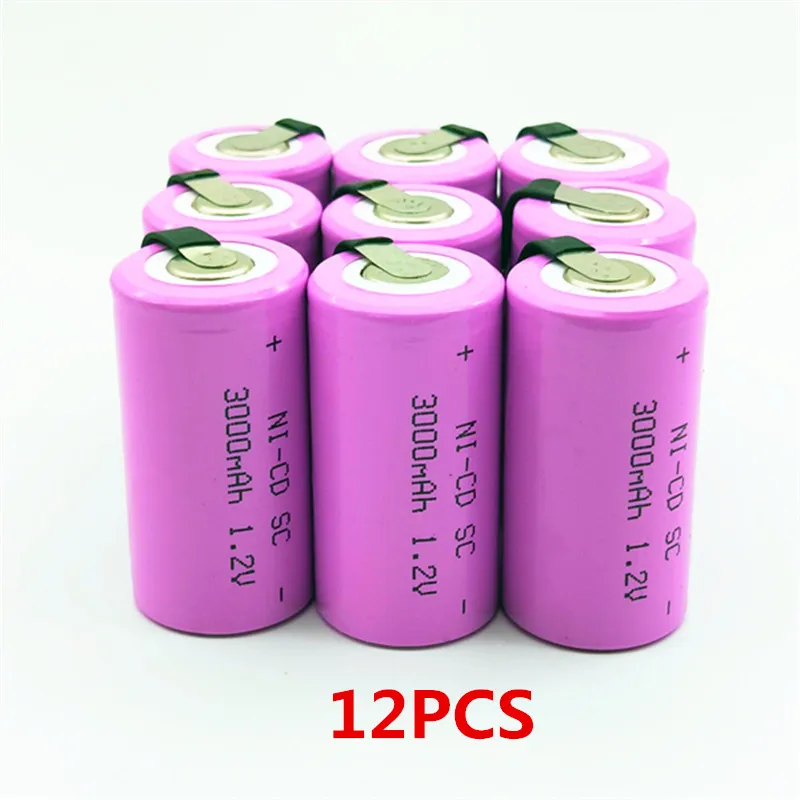 12pcs High quality battery rechargeable battery sub battery SC battery 1.2 v with tab 3000 mah for electrical tools