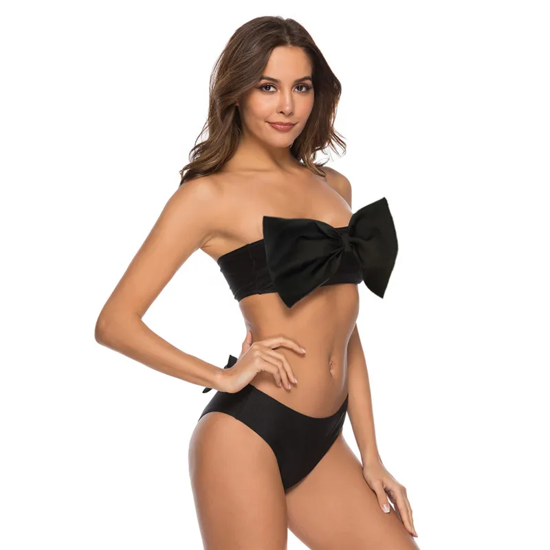 Bikinis Female 2019 Bowknot Bikini Girls Bathers Sexy Swimsuit Black Micro Thong Bikini Push Up Swimwear Woman Beachwear (4)