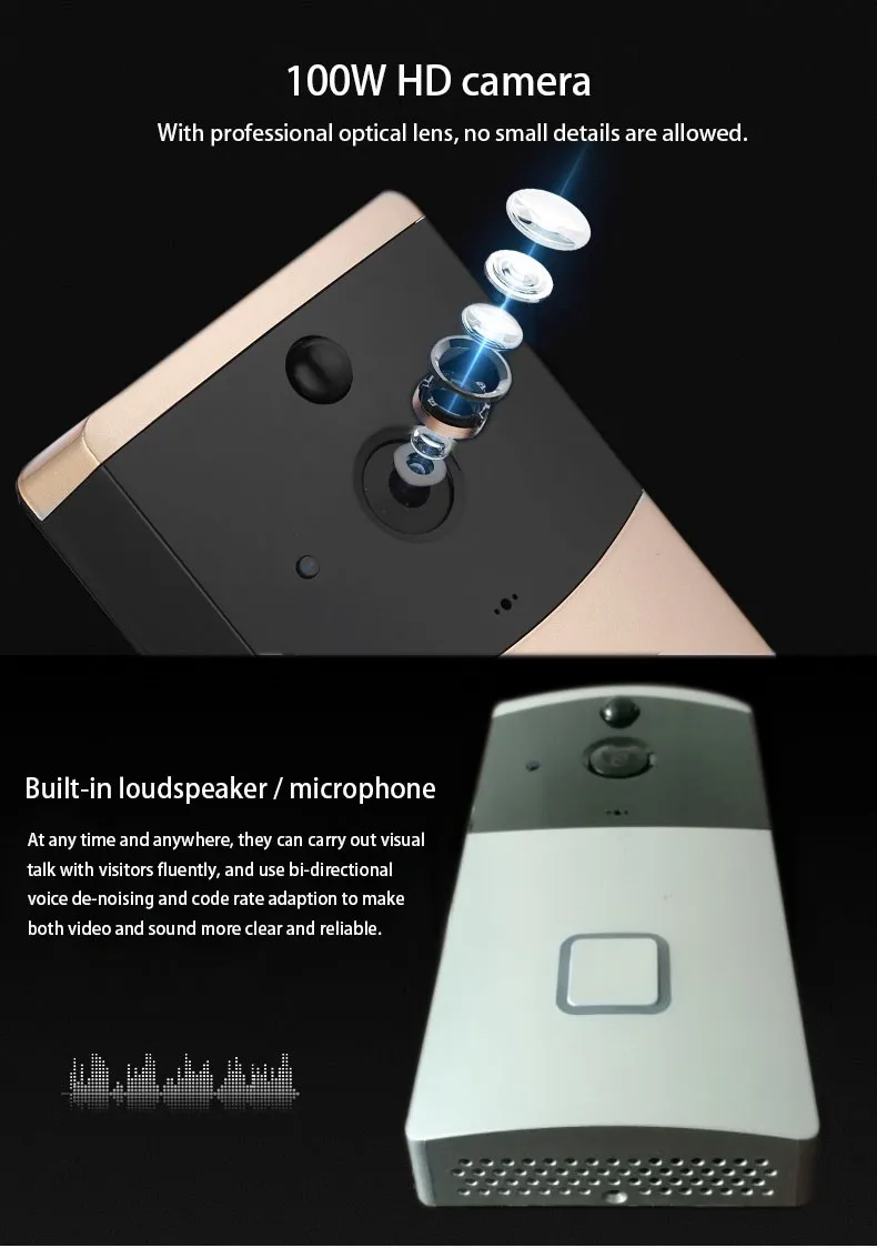 New video doorbell 720P HD WiFi camera smart doorbell real-time video two-way audio wide-angle lens night vision PIR motion dete