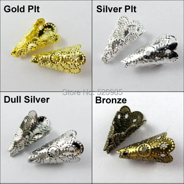30Pcs 9x16mm Hollow Bead End Cap Cone Gold,Silver,Bronze,Copper,Black etc. 1