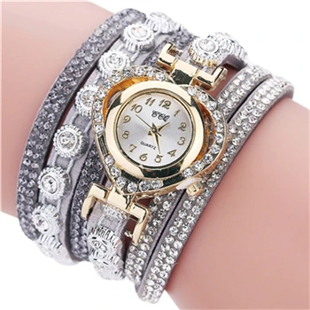 Роскошные CCQ бренд с украшением в виде кристаллов Винтаж Стразы браслет Кварцевые часы Relogio женские часы Feminino Montre Femme@#1 - Цвет: Серый