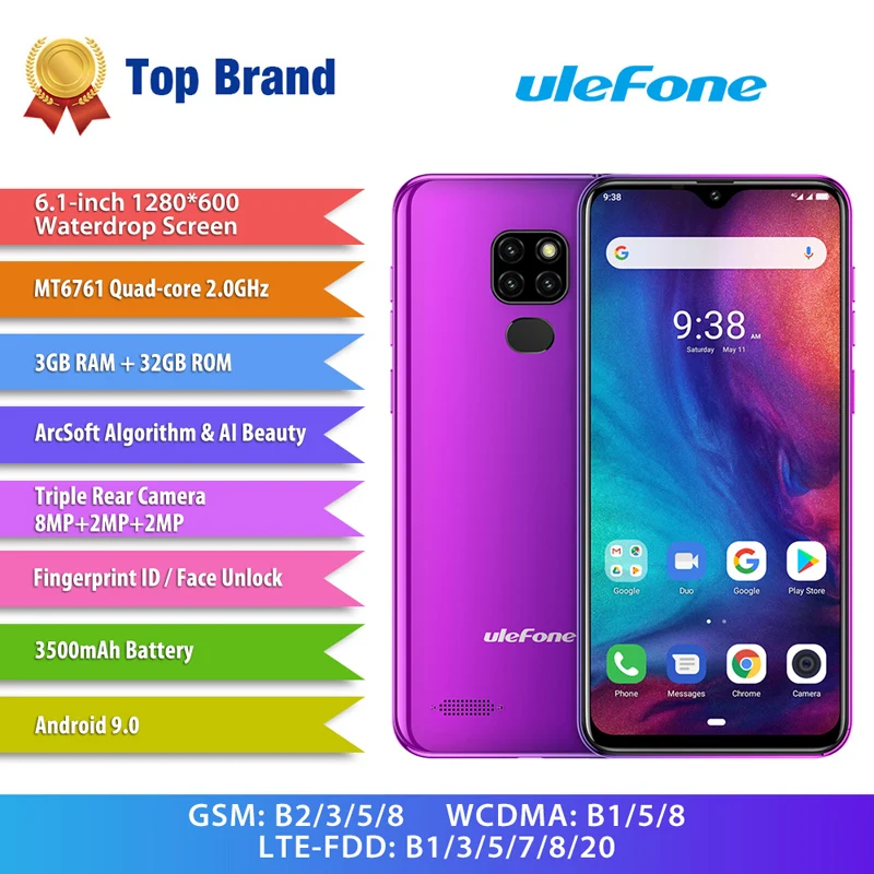 Ulefone Note 7P смартфон Android 9,0 4G четырехъядерный 6,1 ''экран капли воды 3 ГБ+ 32 Гб мобильный телефон 3500 мАч разблокировка лица