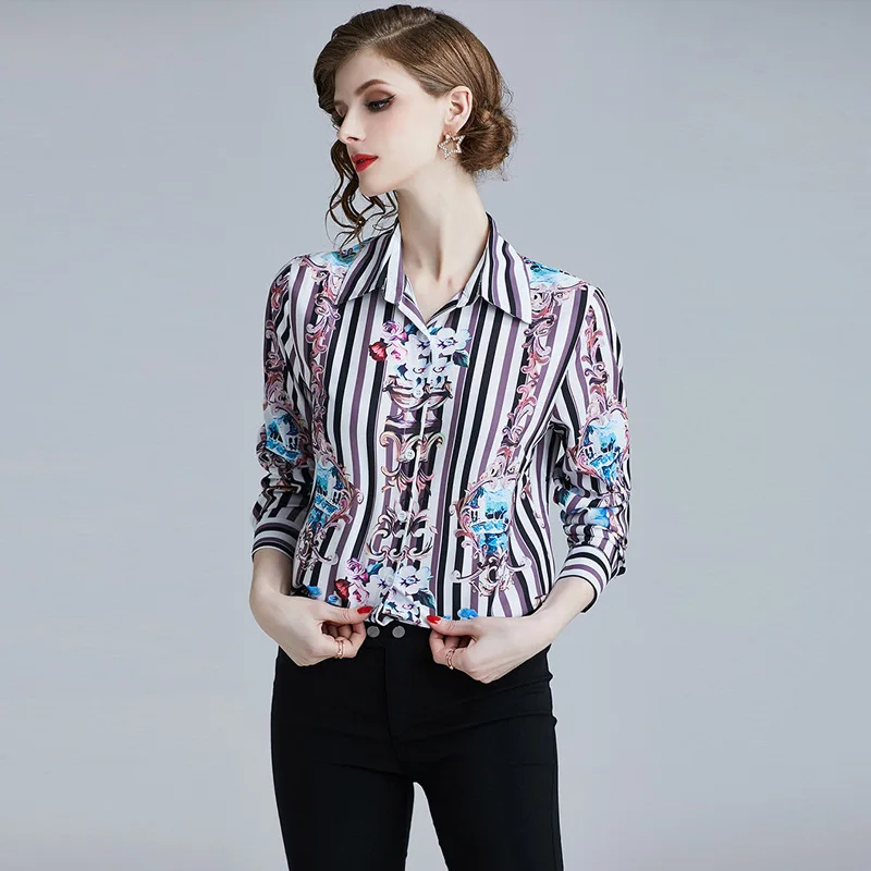 

PADEGAO Spring Clothes Women 2019 New PLus Size Shirt Female Turn-Down Collar Collapel Collision Splice Long Sleeve Slim Shirt