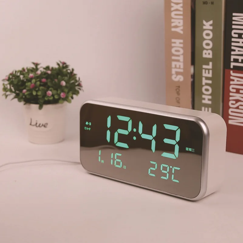 

Creative LED large screen digital display music alarm clock multi-function led electronic mirror mechanism alarm clock kids