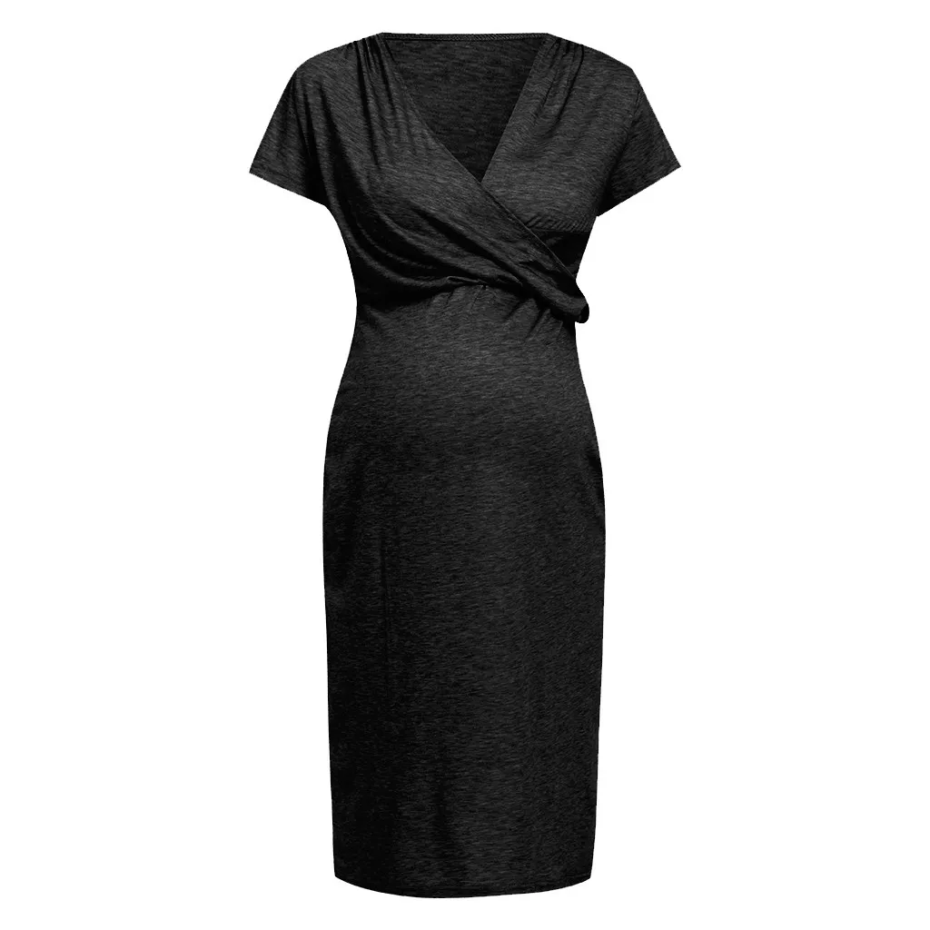 Платье для кормящих женщин; летнее Элегантное повседневное черное платье с коротким рукавом для кормления грудью; Одежда для беременных; 19Feb27