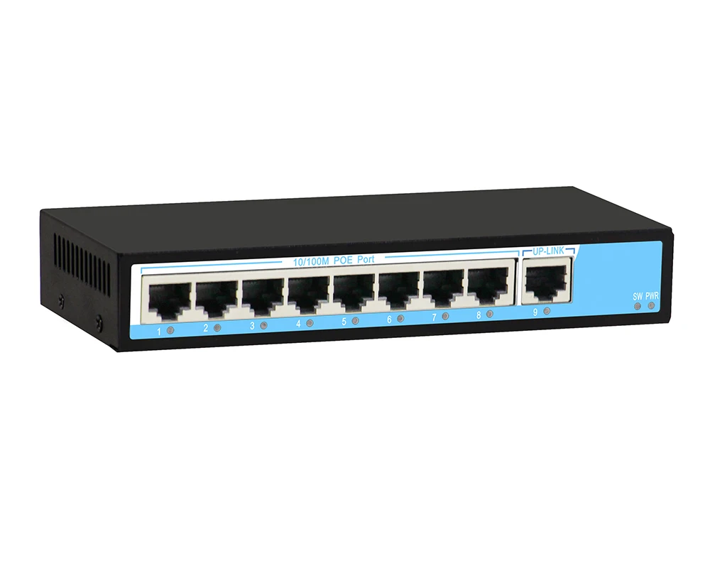 CCTV 8ch PoE коммутатор 8 портов Мощность Over Ethernet 1 RJ45 10/100 м DC48V IEEE 802.3af/AT адаптивная