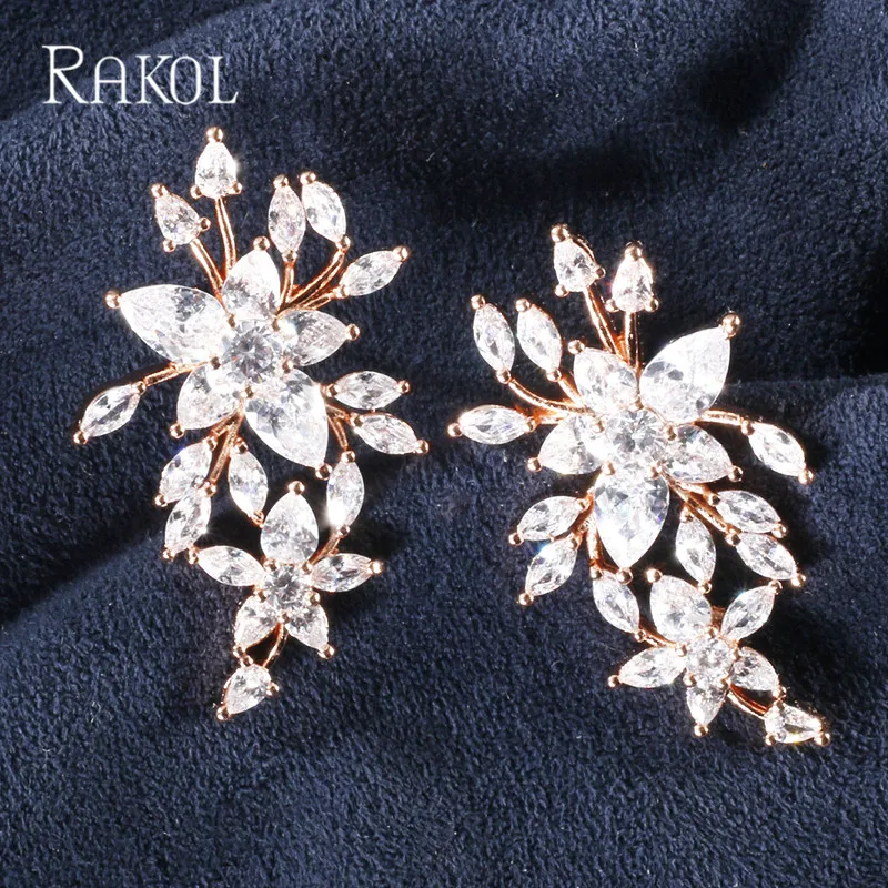 RAKOL модный белый золотой цвет кубического циркония цветок форма шпильки Комплект сережек для женщин модные свадебные украшения на свадьбу, годовщину