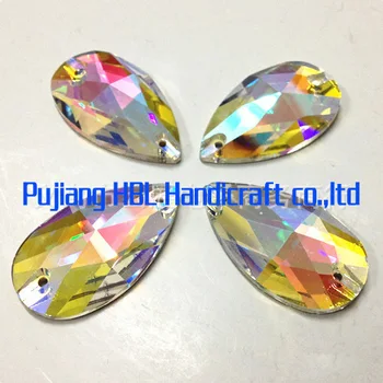 

60pcs/lot 17X28MM Teardrop Grid Sew on Stone Crystal Clear AB 2 holes color Flatback Droplet Sewing Crystal For Dress Garment