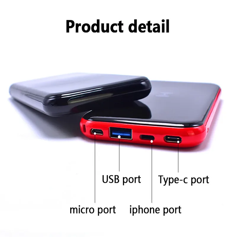 Qi Wireless Portable Charger 10000mAh Power Bank LCD Digital Display Dual Output Three Input Fashion Ultrathin 4In1
