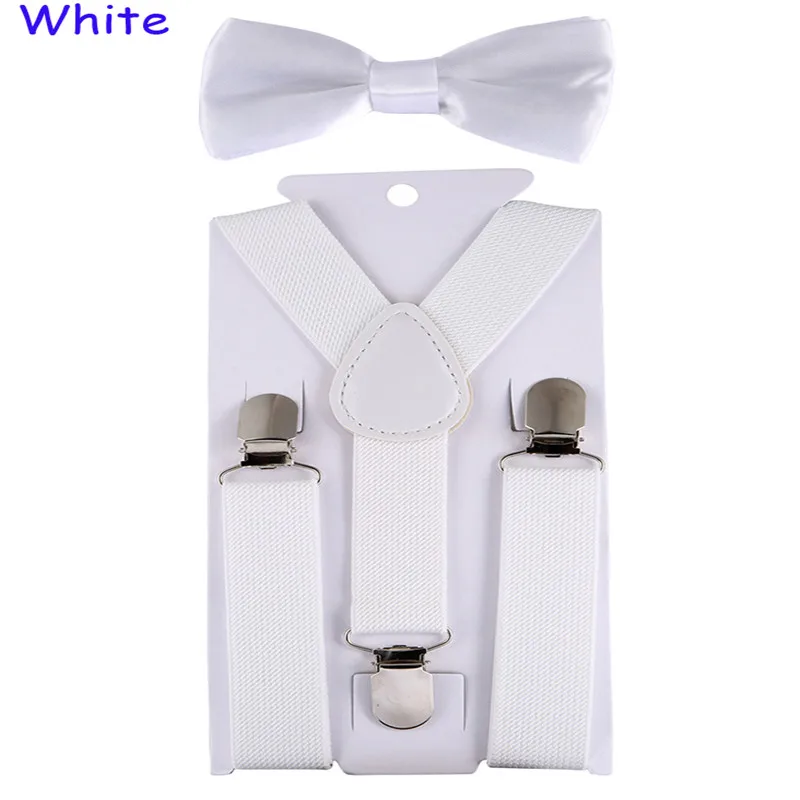 Fashion Kids Suspenders with Bowtie Children Bow Tie Set Boys Braces Girls Adjustable Suspenders Baby Wedding Ties Accessory - Цвет: White