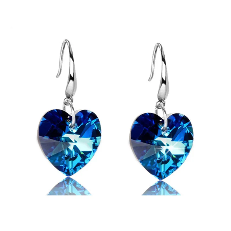 

Bijoux Femme Jewelry Wedding CC Heart Hook Earring Austria Crystal Heart of Ocean Dangle Earrings For Women Girls Gift