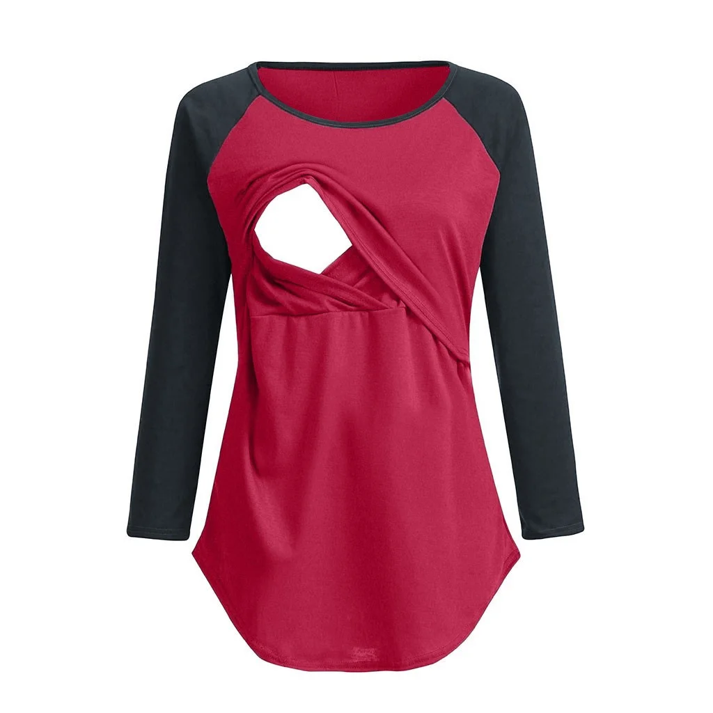 Maternity Womens Nursing Splice Long Sleeve Round Neck Breastfeeding Blouse Breastfeeding T-shirt Nursing Clothes for Women 2019