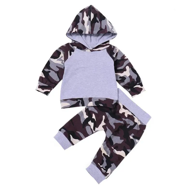 

2pcs Infant Baby Boys Clothes Set Camo Long Sleeve Hoodies Tops Pants Suit