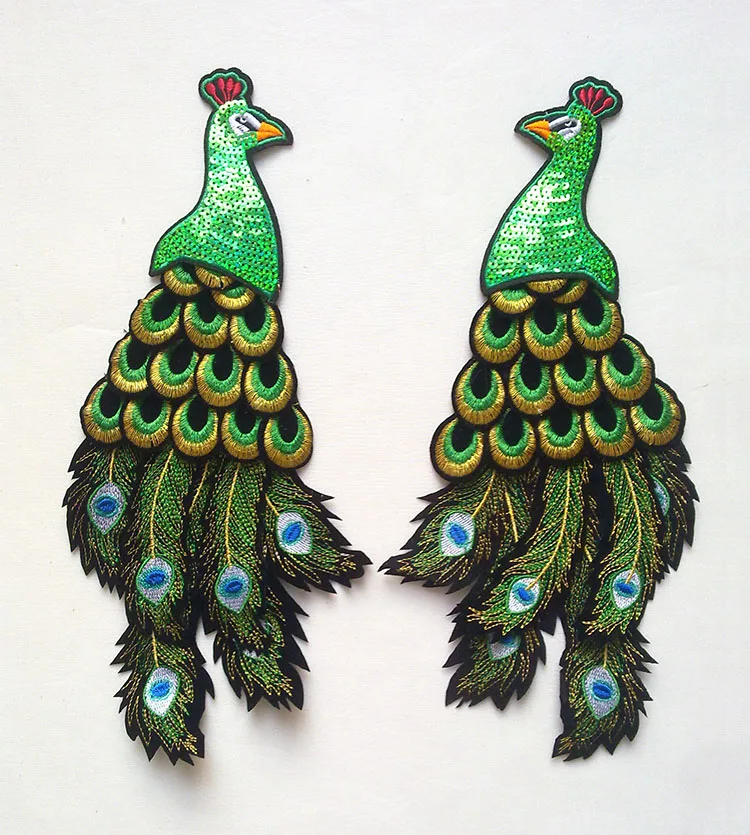 16 36cm 3d Green Sequined Peacock Or Phoenix Feather Embroidery