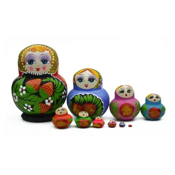 

10 Layers Russian Wooden Dolls Children Toy Hand Painted Craft Kids Matryoshka Doll Colorful Handmade Cute Nesting Toys FJ88