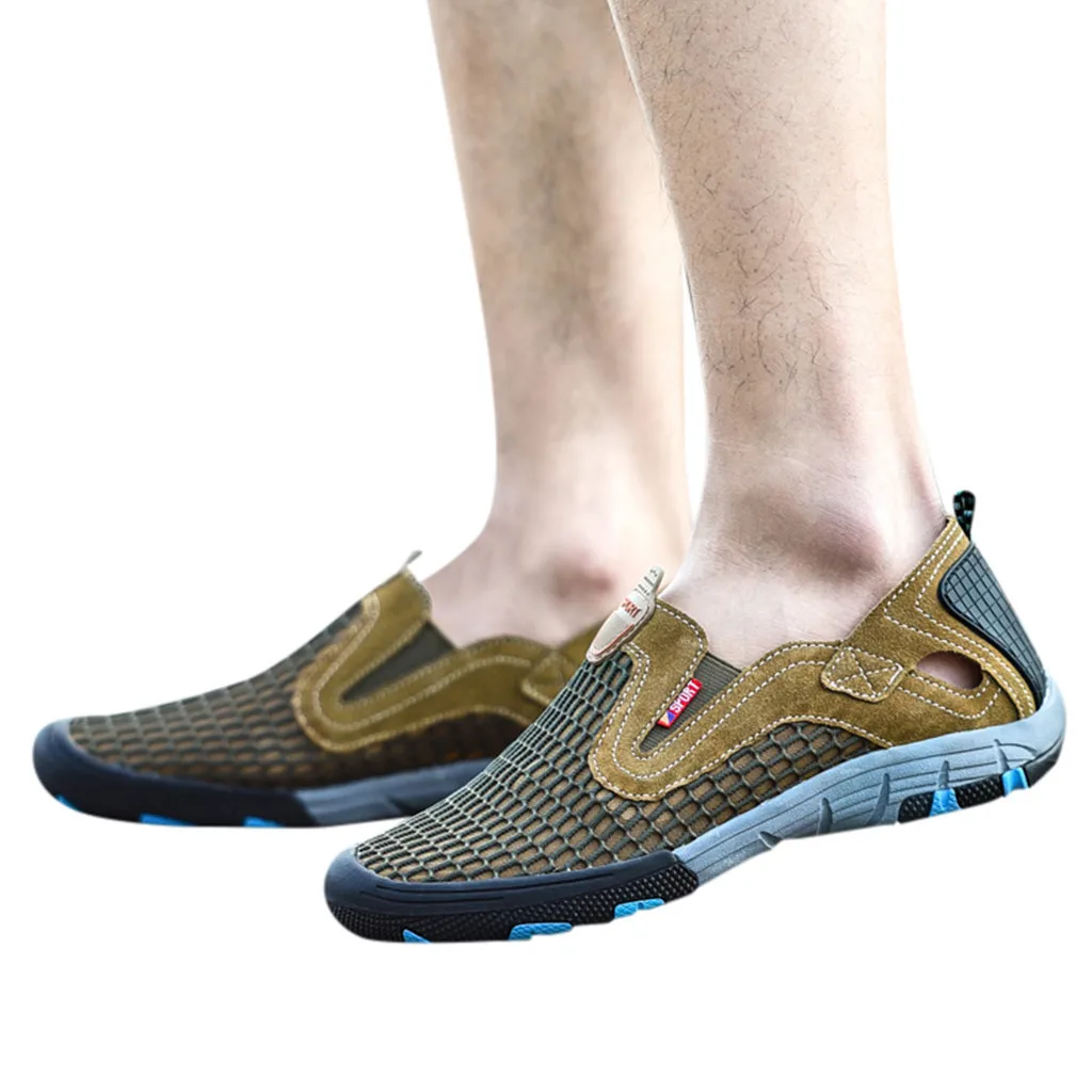 Коричневый Summer hiking shoes men classics Outdoor River Shoes Mesh Breathable Hiking Shoes Non-Slip Sneakers slip-on loafers men - Цвет: Коричневый
