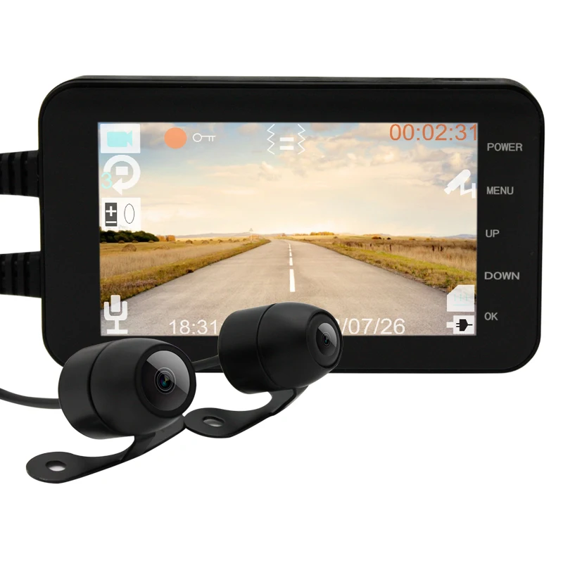 

Waterproof 1080p/720p Motorcycle WIFI DVR MT003 4 Inch IPS Display Anti-shake Dual Recording Driving Recorder Dash Action Camera
