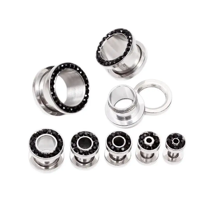 1 Pair = 2 pieces Piercing Punk Rhinestone Crystal Screw Tunnels Ear Expander Stretcher Plugs Gauge | Украшения и аксессуары