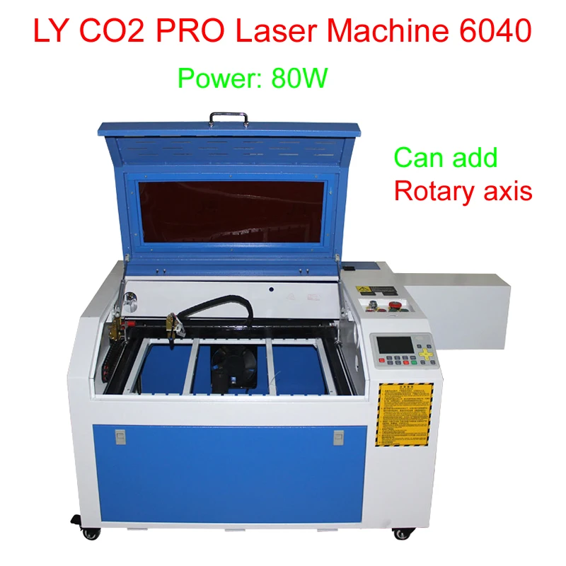80 Вт CO2 лазерной гравировки 6040 ЧПУ лазерный резак с off-line system и ось вращения может отрезать стекло, металл и другие