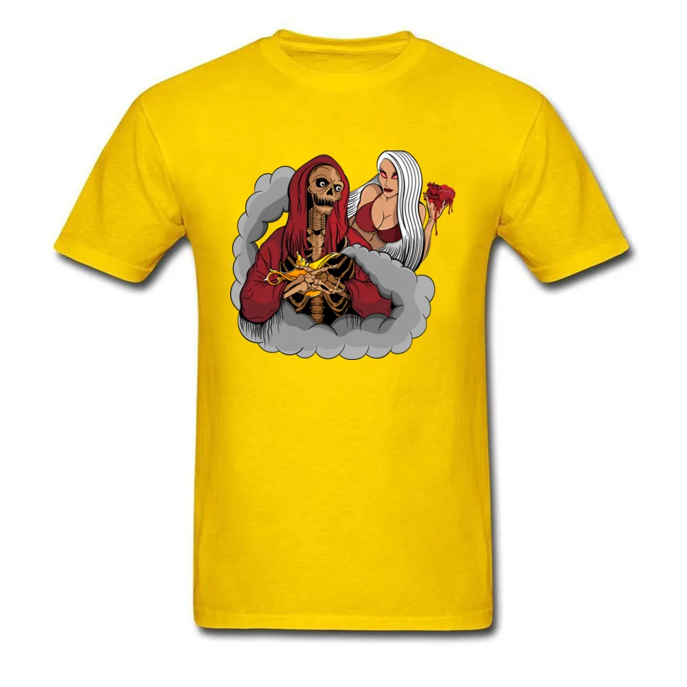 Evil Skeleton Genius Short Sleeve Tops T Shirt Round Neck Pure Cotton Mens Top T-shirts Summer Clothing Shirt Slim Fit Evil Skeleton Genius yellow