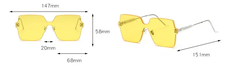 Большие желтые Квадратные Солнцезащитные очки для женщин, без оправы, Плоские линзы, цветные солнцезащитные очки для женщин и мужчин, солнцезащитные очки lunette de soleil