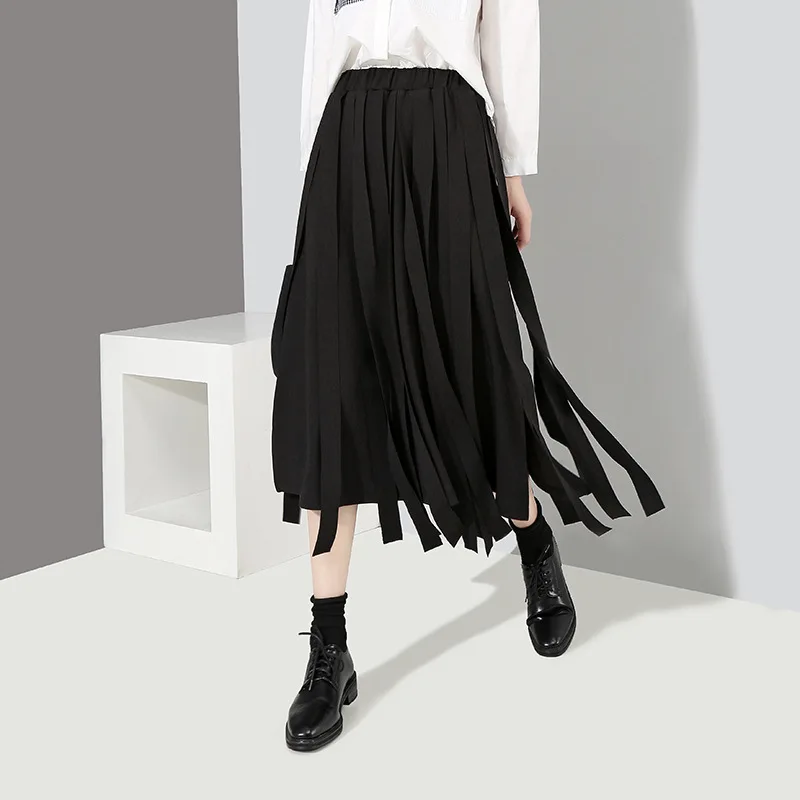 Модные женские Высокая талия однотонная плиссированная юбка цвет женские эластичные Tassle юбка офис Ладис черный темно вечерние повседневное юбки для женщин