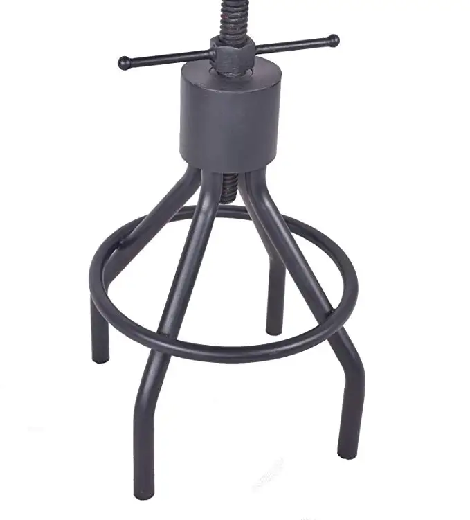American Antique Industrial Furniture Design Solid Wood and Black Metal Bar Stool Adjustable Coffee Dining Bar Chair American Antique Industrial Furniture Design Solid Wood and Black Metal Bar Stool Adjustable Coffee Dining Bar Chair