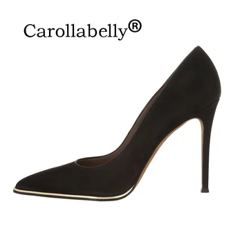 

Carollabelly Stylish Women Pumps Elegant Flock Pointed Toe Thin Heels Pumps Plus Size 4-14 Shoes Woman Wedding Shoes