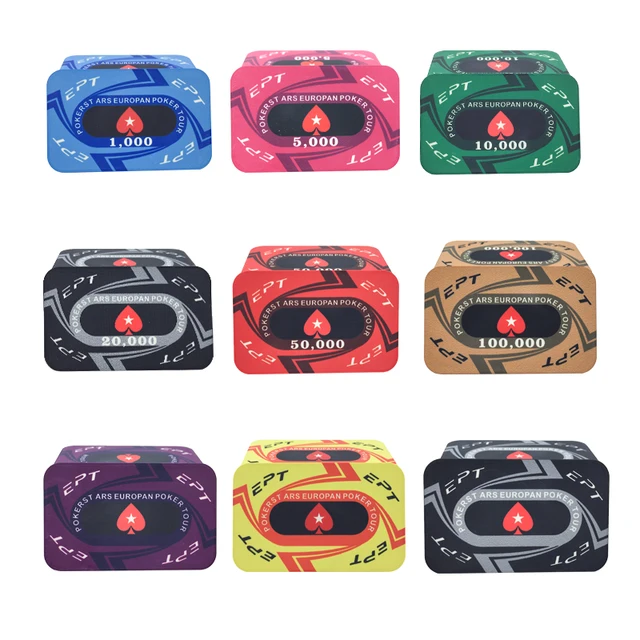 5 PCS/lot Ceramic Rectangle Poker Chips 42g EPT Value Casino Chips Hold