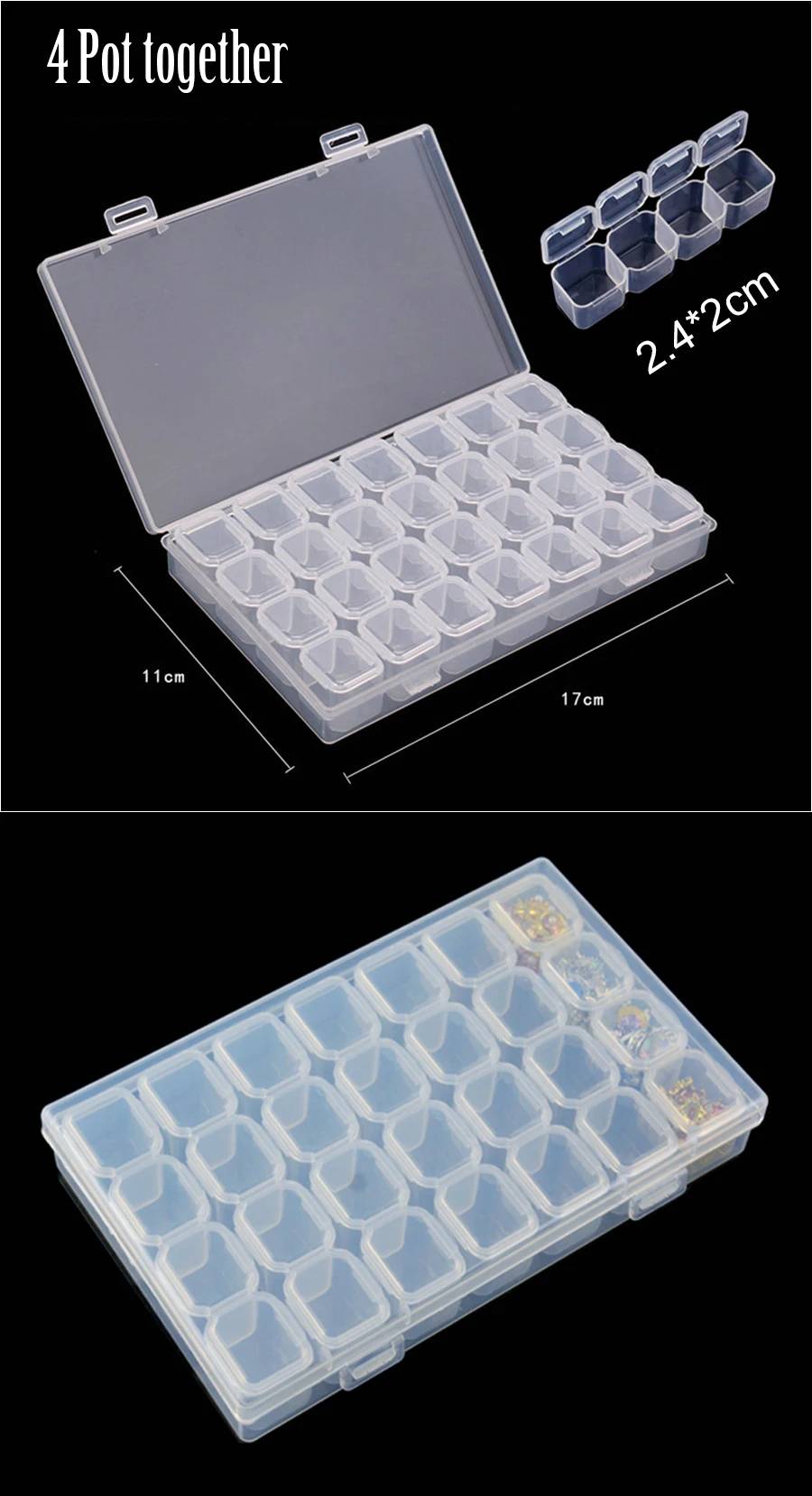 

XT Transparent Empty Nail Storage Box Manicure Tools Organizer Case Holder,28 Grids Diamond Embroidery Box,1pc