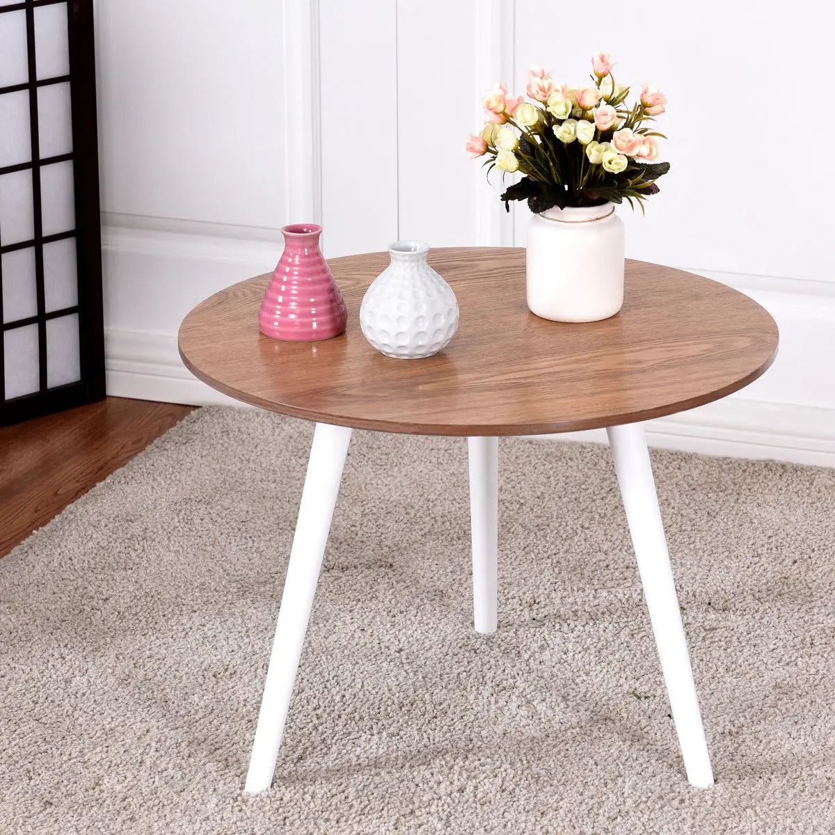 Giantex Modern Round Coffee Table Side Tea End Table Pine Wood Furniture Dining Living Room Tables HW57024