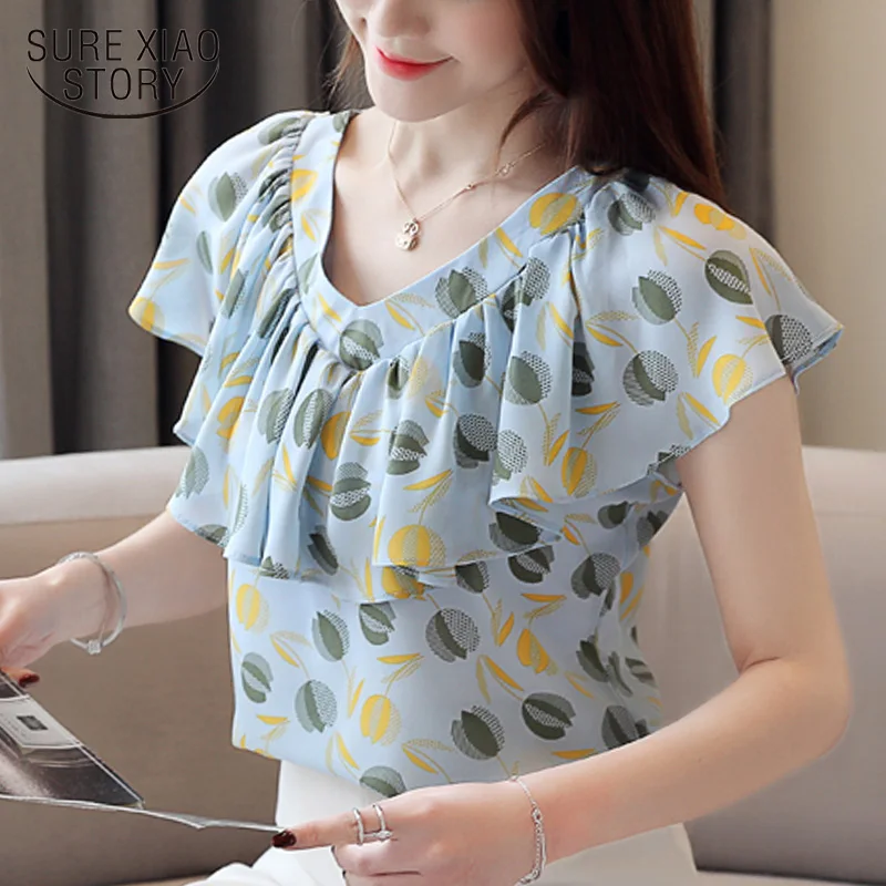 

blusas mujer de moda 2019 women blouses short sleeve reffles dot chiffon blouse women shirts womens tops and blouses 3981 50