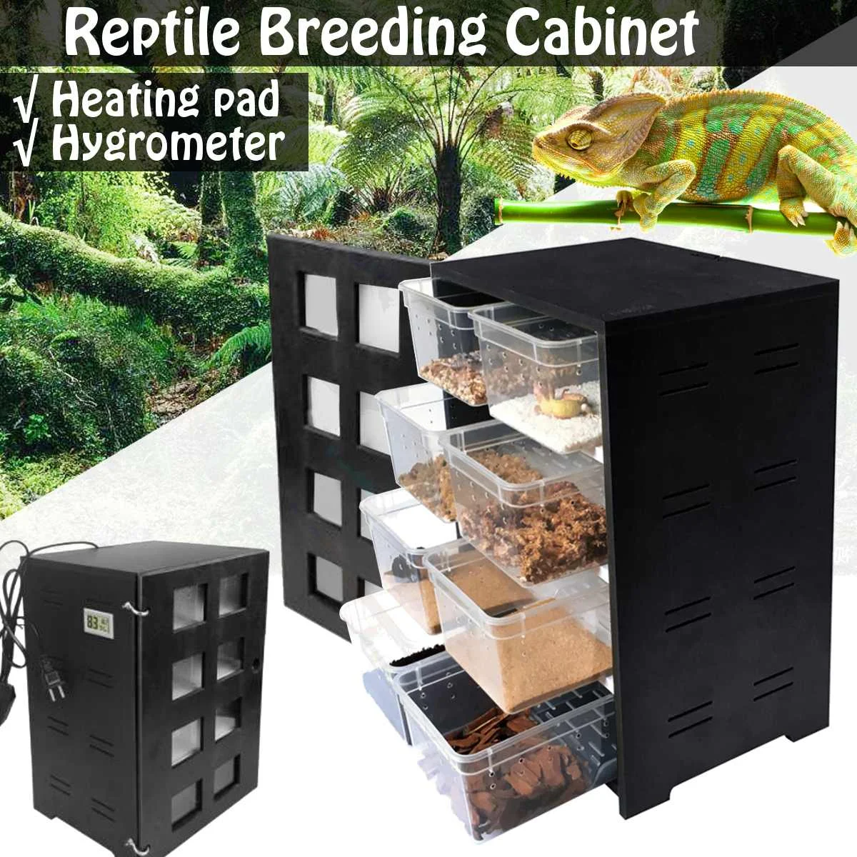 

Professional Thermostat Reptile Incubator Breeding Box Feeding Terrarium Lizard Turtle Snake Insect 8 house Box+Themometer