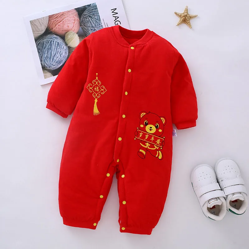 MMKIDS/комбинезон для новорожденных; зимний костюм; одежда для маленьких мальчиков; теплая хлопковая одежда для маленьких девочек; комбинезон со звездами; комбинезон для малышей - Цвет: Chinese knot